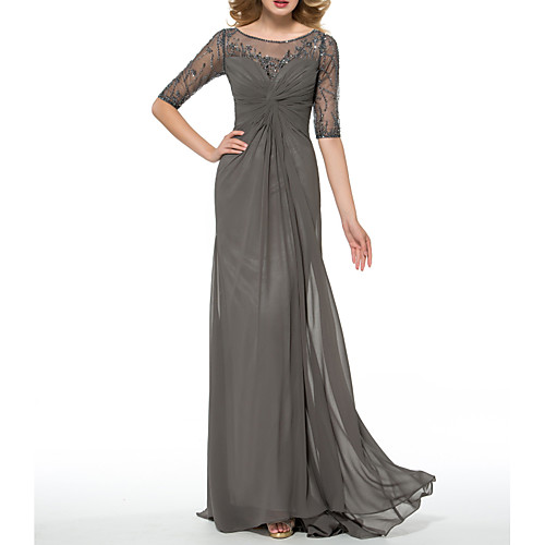 Sheath / Column Mother of the Bride Dress Elegant Jewel Neck Sweep / Brush Train Chiffon Half Sleeve with Beading Ruching 2021
Sheath / Column Mother of the Bride Dress Elegant Jewel Neck Sweep / Brush Train Chiffon Half Sleeve with Beading Ruching 2021