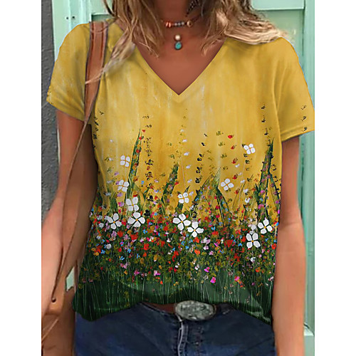 Women's Floral Theme Painting T shirt Floral Graphic Print V Neck Basic Tops White Yellow
Women's Floral Theme Painting T shirt Floral Graphic Print V Neck Basic Tops White Yellow