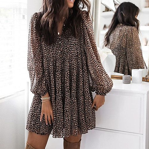 Women's A Line Dress Knee Length Dress Brown Long Sleeve Print Smocked Print Fall Spring V Neck Casual Beach Lantern Sleeve Loose 2021 S M L XL
Women's A Line Dress Knee Length Dress Brown Long Sleeve Print Smocked Print Fall Spring V Neck Casual Beach Lantern Sleeve Loose 2021 S M L XL
