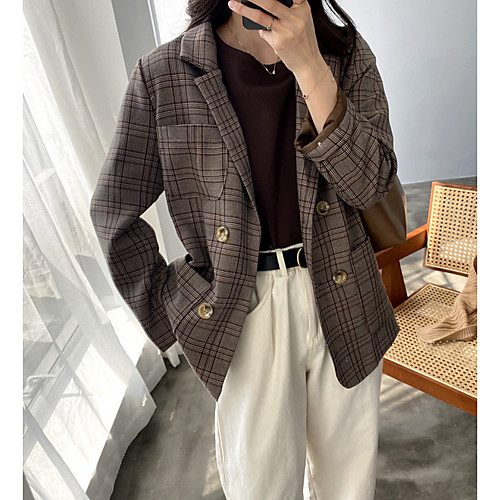 Women's Blazer Blazer Plaid Regular Fit Polyester Men's Suit Gray / Brown - Notch lapel collar
Women's Blazer Blazer Plaid Regular Fit Polyester Men's Suit Gray / Brown - Notch lapel collar