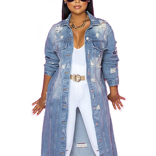 Women's Denim Jacket Daily Spring & Summer Long Coat Shirt Collar Regular Fit Jacket Long Sleeve Solid Colored Patchwork Light Blue / Cotton
Women's Denim Jacket Daily Spring & Summer Long Coat Shirt Collar Regular Fit Jacket Long Sleeve Solid Colored Patchwork Light Blue / Cotton