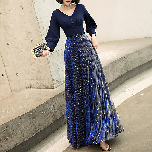 A-Line Glittering Elegant Wedding Guest Formal Evening Dress V Neck Long Sleeve Floor Length Spandex Tulle with Sash / Ribbon Buttons 2021
A-Line Glittering Elegant Wedding Guest Formal Evening Dress V Neck Long Sleeve Floor Length Spandex Tulle with Sash / Ribbon Buttons 2021