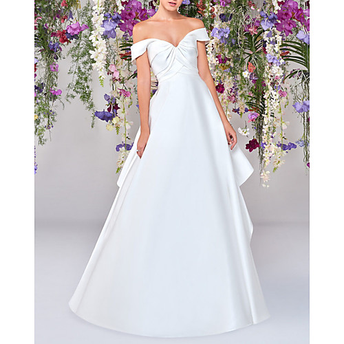 A-Line Wedding Dresses Off Shoulder Floor Length Satin Sleeveless Country Simple with Ruched 2021
A-Line Wedding Dresses Off Shoulder Floor Length Satin Sleeveless Country Simple with Ruched 2021