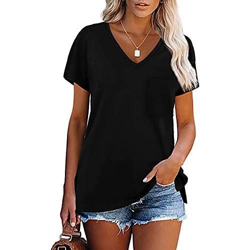 Women's T shirt Plain Pocket V Neck Tops Cotton Basic Basic Top White Black Blue
Women's T shirt Plain Pocket V Neck Tops Cotton Basic Basic Top White Black Blue