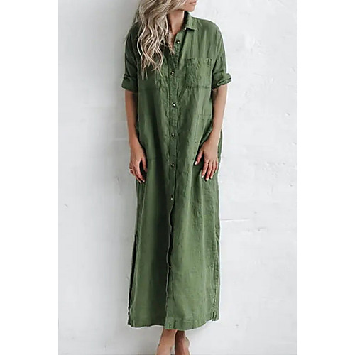 Women's A Line Dress Maxi long Dress Green Short Sleeve Solid Color Button Summer Shirt Collar Casual 2021 S M L XL XXL
Women's A Line Dress Maxi long Dress Green Short Sleeve Solid Color Button Summer Shirt Collar Casual 2021 S M L XL XXL