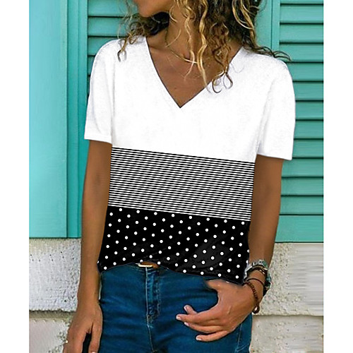 Women's T shirt Polka Dot Striped Color Block Print V Neck Tops Basic Basic Top White
Women's T shirt Polka Dot Striped Color Block Print V Neck Tops Basic Basic Top White