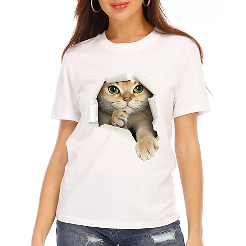 Women's 3D Cat T shirt Cat Graphic 3D Print Round Neck Basic Tops 100% Cotton White Black
Women's 3D Cat T shirt Cat Graphic 3D Print Round Neck Basic Tops 100% Cotton White Black