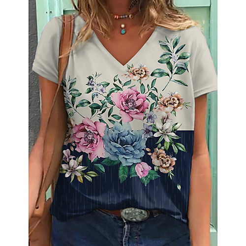 Women's Floral Theme Painting T shirt Floral Graphic Color Block Print V Neck Basic Tops White
Women's Floral Theme Painting T shirt Floral Graphic Color Block Print V Neck Basic Tops White