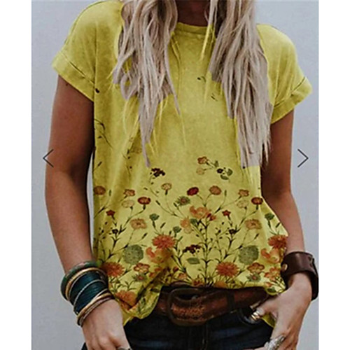 Women's T shirt Graphic Floral Print Round Neck Tops Basic Basic Top Blue Yellow Khaki
Women's T shirt Graphic Floral Print Round Neck Tops Basic Basic Top Blue Yellow Khaki