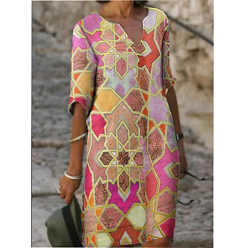 Women's Sheath Dress Knee Length Dress Blue Purple Green Red Half Sleeve Color Gradient Geometric Print Spring Summer V Neck Elegant Casual Holiday Loose 2021 S M L XL XXL
Women's Sheath Dress Knee Length Dress Blue Purple Green Red Half Sleeve Color Gradient Geometric Print Spring Summer V Neck Elegant Casual Holiday Loose 2021 S M L XL XXL