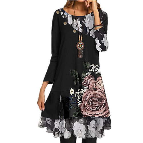 Women's Chiffon Dress Knee Length Dress Black Long Sleeve Floral Fall Spring Round Neck Casual 2021 S M L XL XXL 3XL
Women's Chiffon Dress Knee Length Dress Black Long Sleeve Floral Fall Spring Round Neck Casual 2021 S M L XL XXL 3XL