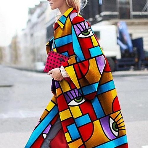 Women's Overcoat Daily Fall Winter Long Coat Shirt Collar Loose Basic Streetwear Jacket Long Sleeve Geometric Print Blue Yellow
Women's Overcoat Daily Fall Winter Long Coat Shirt Collar Loose Basic Streetwear Jacket Long Sleeve Geometric Print Blue Yellow