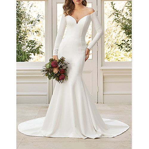 Mermaid / Trumpet Wedding Dresses V Neck Court Train Italy Satin Long Sleeve Simple with 2021
Mermaid / Trumpet Wedding Dresses V Neck Court Train Italy Satin Long Sleeve Simple with 2021