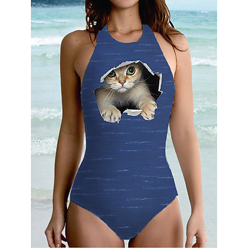 Women's One Piece Monokini Swimsuit Halter Print Cat 3D Blue Swimwear Padded Bathing Suits New Casual Sexy / Animal / Padded Bras
Women's One Piece Monokini Swimsuit Halter Print Cat 3D Blue Swimwear Padded Bathing Suits New Casual Sexy / Animal / Padded Bras