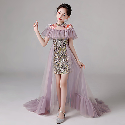 Princess Sweep / Brush Train Flower Girl Dresses Party Tulle Short Sleeve High Neck with Beading
Princess Sweep / Brush Train Flower Girl Dresses Party Tulle Short Sleeve High Neck with Beading
