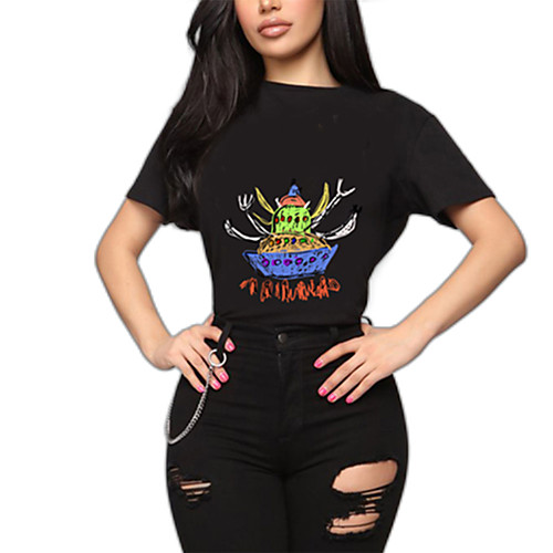 Women's T shirt Cartoon Graphic Print Round Neck Tops 100% Cotton Basic Basic Top White Black
Women's T shirt Cartoon Graphic Print Round Neck Tops 100% Cotton Basic Basic Top White Black