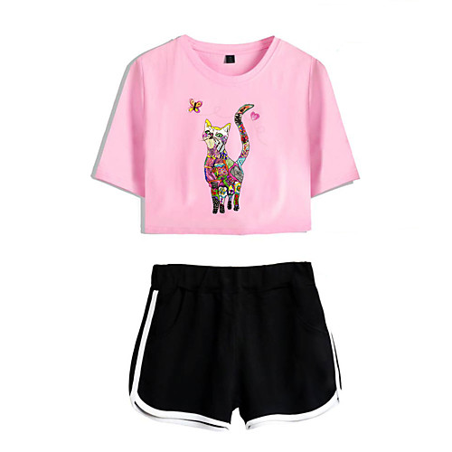 Women's Basic Streetwear Cat Butterfly Heart Vacation Casual / Daily Two Piece Set Crop Top Tracksuit T shirt Loungewear Shorts Print Tops
Women's Basic Streetwear Cat Butterfly Heart Vacation Casual / Daily Two Piece Set Crop Top Tracksuit T shirt Loungewear Shorts Print Tops