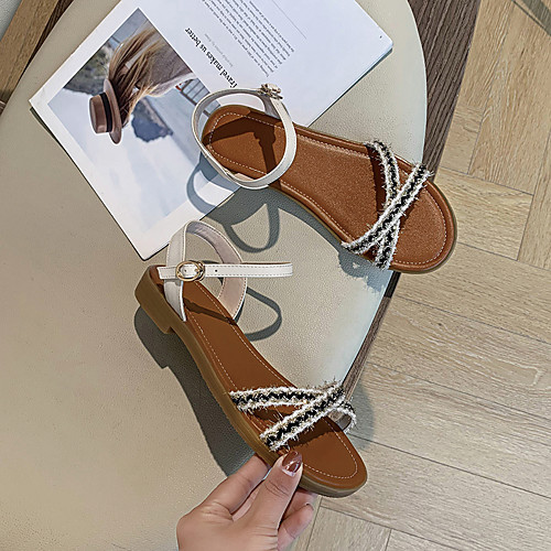 Women's Sandals Flat Heel Open Toe Cowhide Microfiber Buckle Color Block Black Beige
Women's Sandals Flat Heel Open Toe Cowhide Microfiber Buckle Color Block Black Beige