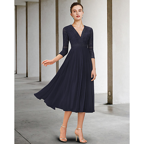A-Line Mother of the Bride Dress Elegant V Neck Tea Length Chiffon Lace Half Sleeve with Pleats 2021
A-Line Mother of the Bride Dress Elegant V Neck Tea Length Chiffon Lace Half Sleeve with Pleats 2021
