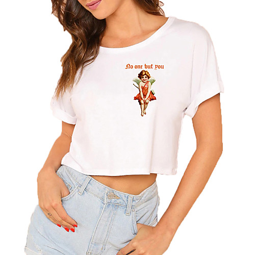 Women's Crop Tshirt Angel Letter Print Round Neck Tops 100% Cotton Basic Basic Top White Black
Women's Crop Tshirt Angel Letter Print Round Neck Tops 100% Cotton Basic Basic Top White Black