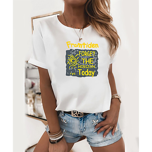 Women's T shirt Graphic Text Print Round Neck Tops 100% Cotton Basic Basic Top White
Women's T shirt Graphic Text Print Round Neck Tops 100% Cotton Basic Basic Top White