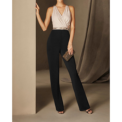 Jumpsuits Minimalist Elegant Wedding Guest Formal Evening Dress V Neck Sleeveless Floor Length Chiffon with Sleek Beading 2021
Jumpsuits Minimalist Elegant Wedding Guest Formal Evening Dress V Neck Sleeveless Floor Length Chiffon with Sleek Beading 2021