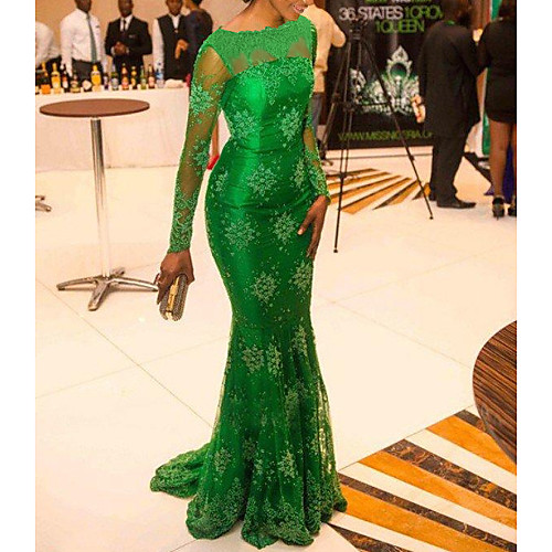 Mermaid / Trumpet Elegant Formal Evening Dress Boat Neck Long Sleeve Sweep / Brush Train Lace with Appliques 2021
Mermaid / Trumpet Elegant Formal Evening Dress Boat Neck Long Sleeve Sweep / Brush Train Lace with Appliques 2021