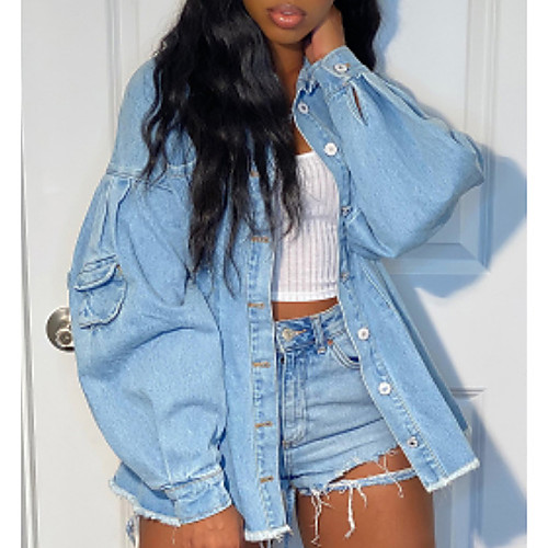 Women's Jacket Daily Fall Spring Regular Coat Regular Fit Casual Jacket Long Sleeve Solid Colored Patchwork Light Blue / Denim
Women's Jacket Daily Fall Spring Regular Coat Regular Fit Casual Jacket Long Sleeve Solid Colored Patchwork Light Blue / Denim