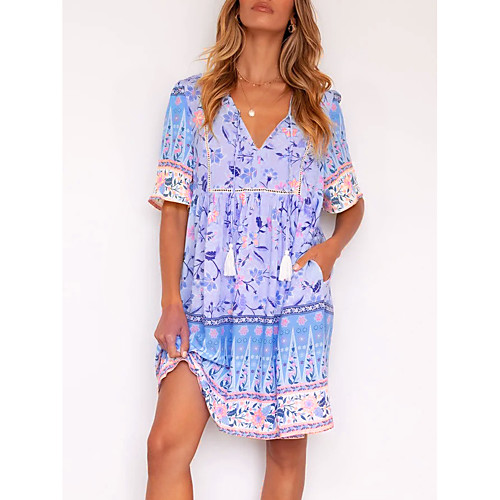 Women's Shift Dress Knee Length Dress Blue Short Sleeve Floral Floral Style Loose Fit with Tassel Fall Summer V Neck Straped Elegant 2021 S M L XL XXL
Women's Shift Dress Knee Length Dress Blue Short Sleeve Floral Floral Style Loose Fit with Tassel Fall Summer V Neck Straped Elegant 2021 S M L XL XXL