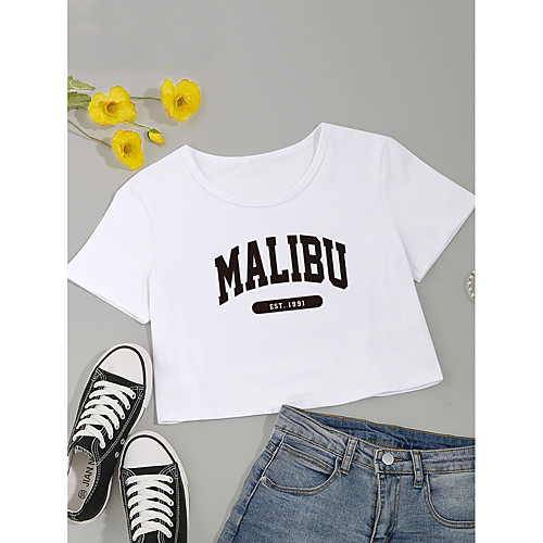 Women's Crop Tshirt Letter Print Round Neck Tops Cotton Basic Basic Top White Black
Women's Crop Tshirt Letter Print Round Neck Tops Cotton Basic Basic Top White Black