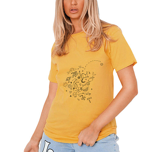 Women's T shirt Graphic Print Round Neck Tops 100% Cotton Basic Basic Top Black Yellow
Women's T shirt Graphic Print Round Neck Tops 100% Cotton Basic Basic Top Black Yellow
