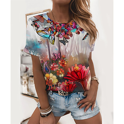 Women's T shirt Floral Graphic Butterfly Print Round Neck Tops Basic Basic Top Blue Red Yellow
Women's T shirt Floral Graphic Butterfly Print Round Neck Tops Basic Basic Top Blue Red Yellow