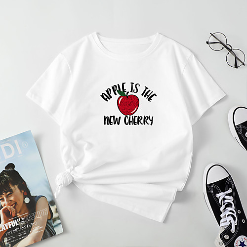 Women's T shirt Fruit Letter Print Round Neck Tops Cotton Basic Basic Top White Blue Red
Women's T shirt Fruit Letter Print Round Neck Tops Cotton Basic Basic Top White Blue Red