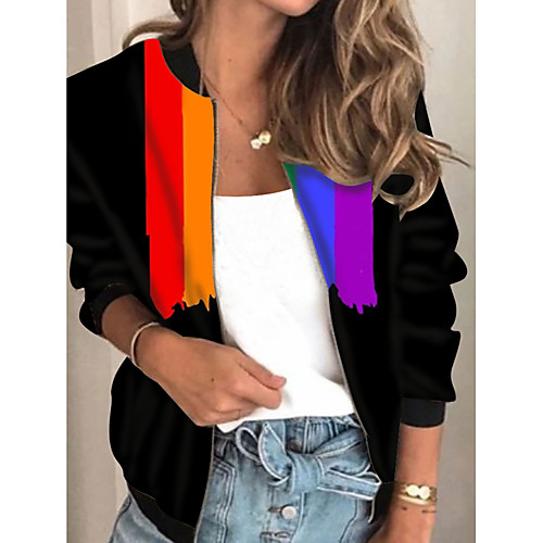 Women's Jacket Daily Fall Spring Regular Coat Regular Fit Casual Jacket Long Sleeve Striped Print Rainbow
Women's Jacket Daily Fall Spring Regular Coat Regular Fit Casual Jacket Long Sleeve Striped Print Rainbow