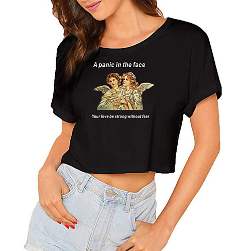Women's Crop Tshirt Graphic Letter Print Round Neck Tops 100% Cotton Basic Basic Top Black
Women's Crop Tshirt Graphic Letter Print Round Neck Tops 100% Cotton Basic Basic Top Black