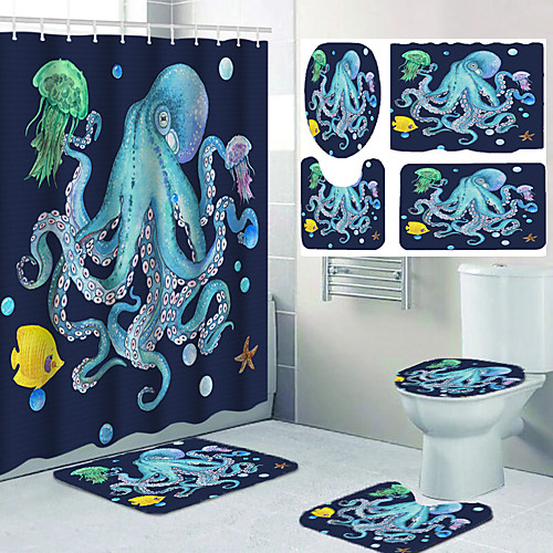Octopus Ocean Theme Bathroom Waterproof Shower Curtain and Hook Cushion Four-piece Casual Decoration
Octopus Ocean Theme Bathroom Waterproof Shower Curtain and Hook Cushion Four-piece Casual Decoration