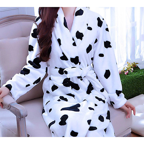 Cow Pattern Bathrobe,Cute Long Sleeves Comfortable at Home 85% Polyester Original Robe