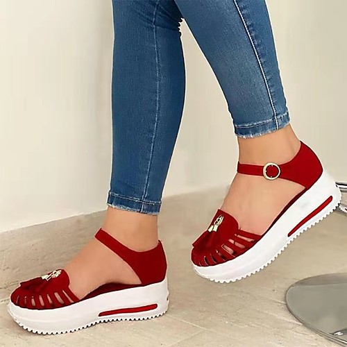 Women's Sandals Wedge Heel Round Toe PU Flower Button Floral Solid Colored Black Red Blue
Women's Sandals Wedge Heel Round Toe PU Flower Button Floral Solid Colored Black Red Blue