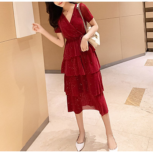 A-Line Glittering Flirty Holiday Party Wear Dress V Neck Short Sleeve Tea Length Sequined with Sequin 2021
A-Line Glittering Flirty Holiday Party Wear Dress V Neck Short Sleeve Tea Length Sequined with Sequin 2021