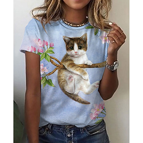 Women's 3D Cat Painting T shirt Floral Cat Graphic Print Round Neck Basic Tops Blue
Women's 3D Cat Painting T shirt Floral Cat Graphic Print Round Neck Basic Tops Blue