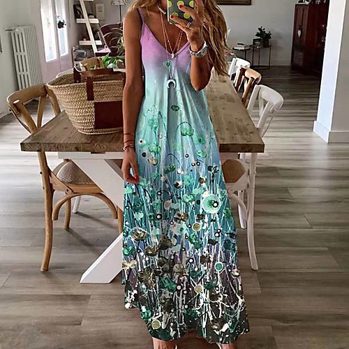 Women's Swing Dress Maxi long Dress Blue Purple Green Sleeveless Floral Color Gradient Print Spring Summer V Neck Casual Slim 2021 S M L XL
Women's Swing Dress Maxi long Dress Blue Purple Green Sleeveless Floral Color Gradient Print Spring Summer V Neck Casual Slim 2021 S M L XL