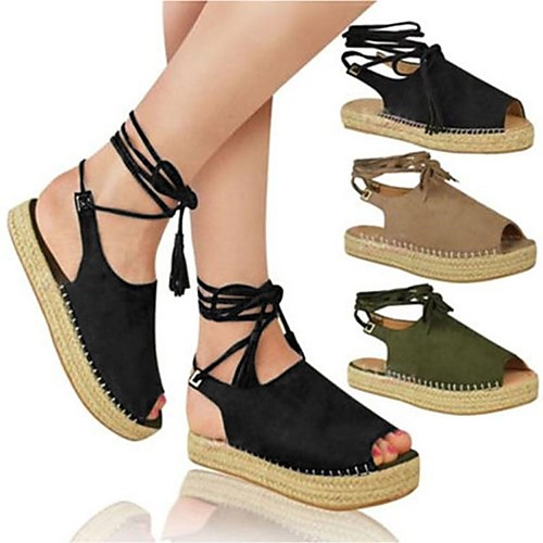 Women's Sandals Espadrilles Platform Sandals Straw Sandals Platform Peep Toe Rubber Lace-up Solid Colored Army Green Black Khaki
Women's Sandals Espadrilles Platform Sandals Straw Sandals Platform Peep Toe Rubber Lace-up Solid Colored Army Green Black Khaki
