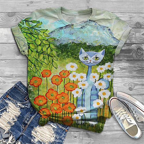 Women's Plus Size Tops T shirt Floral Cat Graphic Print Short Sleeve Crewneck Basic Green Big Size XL XXL 3XL 4XL 5XL / Holiday
Women's Plus Size Tops T shirt Floral Cat Graphic Print Short Sleeve Crewneck Basic Green Big Size XL XXL 3XL 4XL 5XL / Holiday