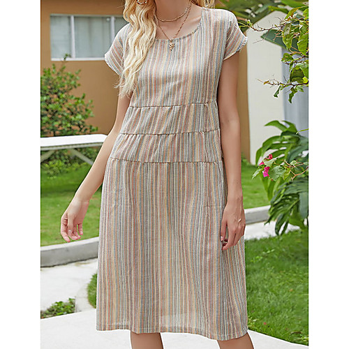Women's A Line Dress Knee Length Dress Multicolor_1 Short Sleeve Striped Print Solid Color Summer Round Neck Casual 2021 M L XL XXL 3XL
Women's A Line Dress Knee Length Dress Multicolor_1 Short Sleeve Striped Print Solid Color Summer Round Neck Casual 2021 M L XL XXL 3XL