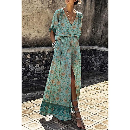 Women's Shift Dress Maxi long Dress Green Short Sleeve Floral Split Print Fall Summer V Neck Elegant 2021 S M L XL / Cotton / Cotton
Women's Shift Dress Maxi long Dress Green Short Sleeve Floral Split Print Fall Summer V Neck Elegant 2021 S M L XL / Cotton / Cotton