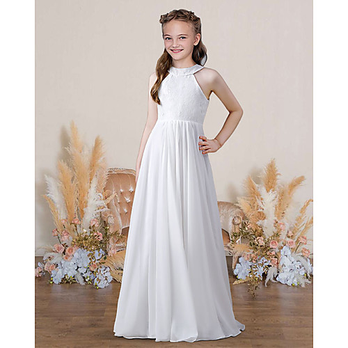 A-Line Floor Length Junior Bridesmaid Dress Party Chiffon Sleeveless Jewel Neck with Pleats
A-Line Floor Length Junior Bridesmaid Dress Party Chiffon Sleeveless Jewel Neck with Pleats