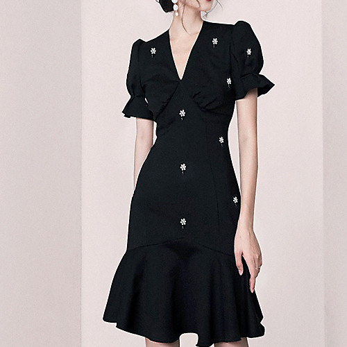 Mermaid / Trumpet Little Black Dress Elegant Homecoming Cocktail Party Dress V Neck Short Sleeve Short / Mini Spandex with Pearls 2021
Mermaid / Trumpet Little Black Dress Elegant Homecoming Cocktail Party Dress V Neck Short Sleeve Short / Mini Spandex with Pearls 2021