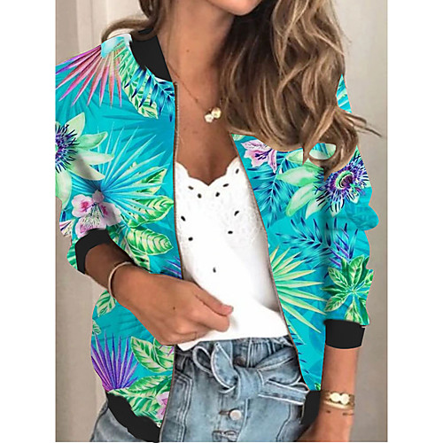 Women's Jacket Daily Fall Spring Regular Coat V Neck Regular Fit Sporty Casual Jacket Long Sleeve Floral Print Blue / Holiday
Women's Jacket Daily Fall Spring Regular Coat V Neck Regular Fit Sporty Casual Jacket Long Sleeve Floral Print Blue / Holiday