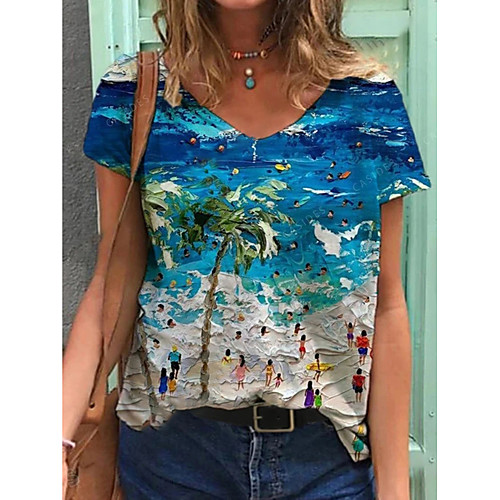 Women's T shirt Graphic Print V Neck Tops Basic Beach Basic Top Blue Green Light Green
Women's T shirt Graphic Print V Neck Tops Basic Beach Basic Top Blue Green Light Green