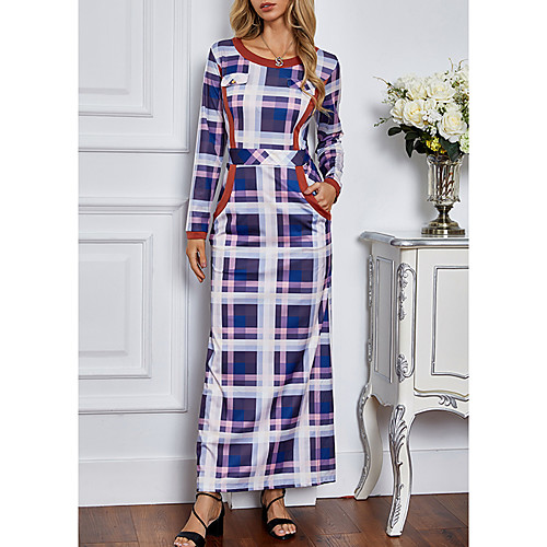 Women's Shift Dress Maxi long Dress Blue Long Sleeve Check Pocket Patchwork Fall Summer Round Neck Elegant Casual 2021 S M L XL XXL / Satin
Women's Shift Dress Maxi long Dress Blue Long Sleeve Check Pocket Patchwork Fall Summer Round Neck Elegant Casual 2021 S M L XL XXL / Satin